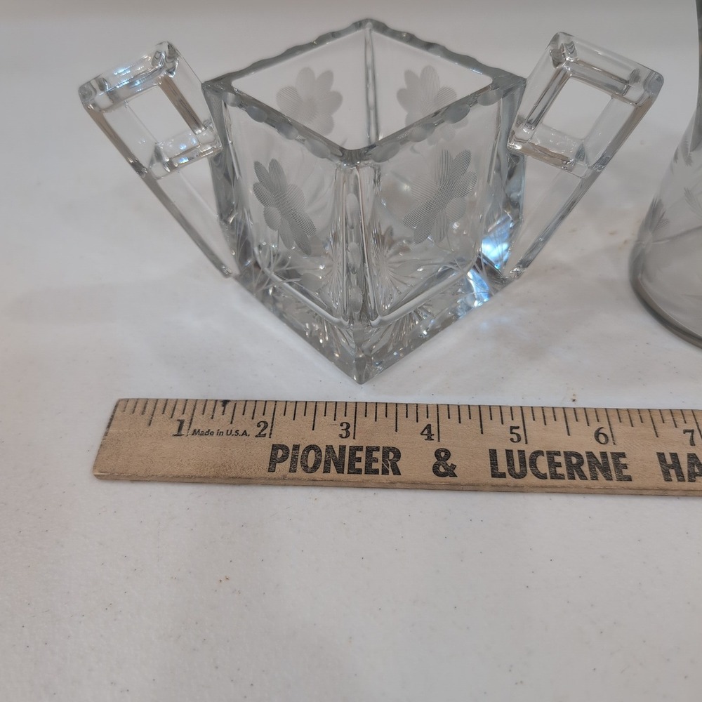 VTG Heisey Etched Daisy Crystal Creamer Sugar Quator #355 Set + Matching Pitcher - Picture 9 of 11